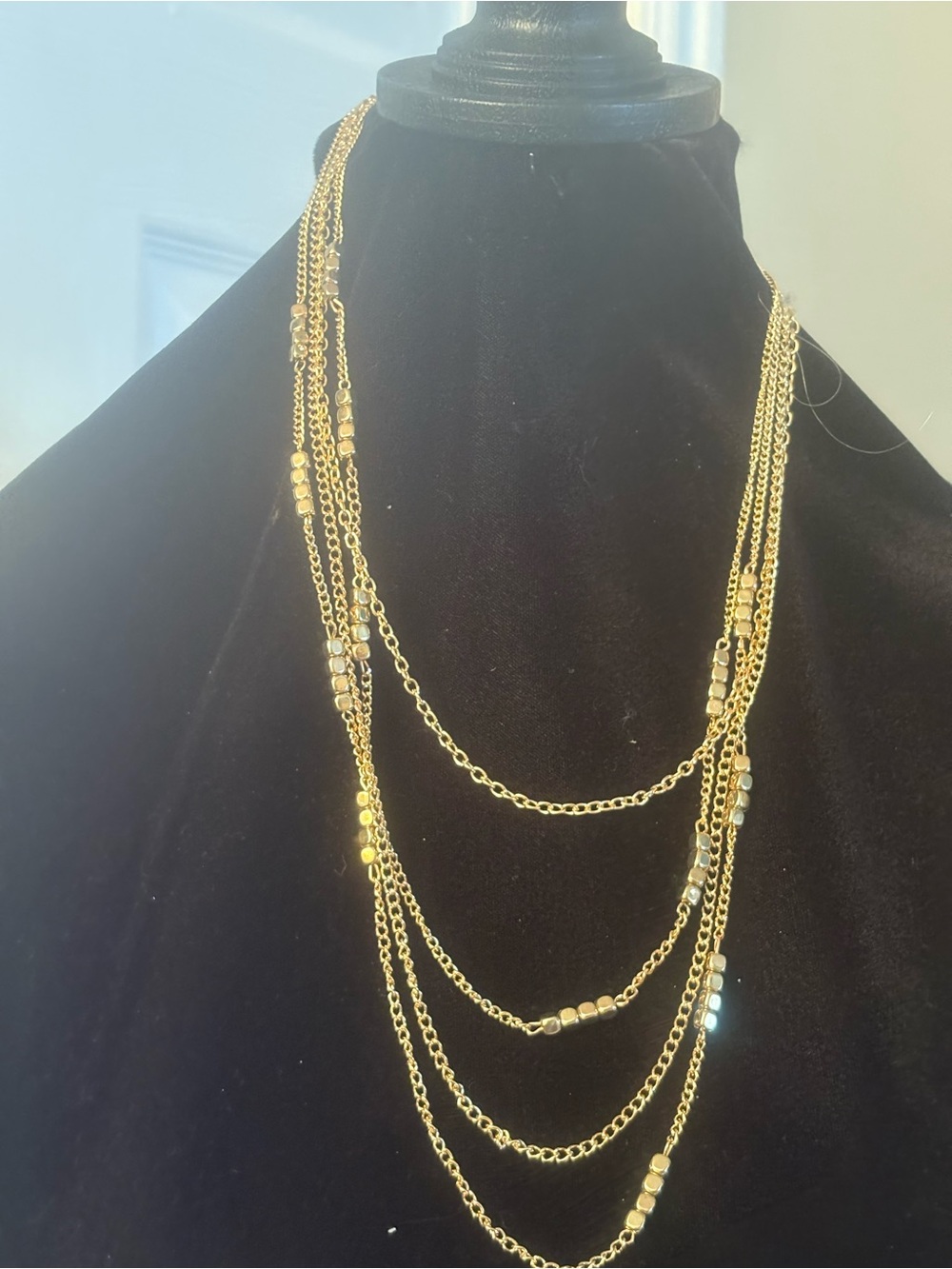 Gold Multi-Layer Beaded Chain Necklace - Women Jewelry